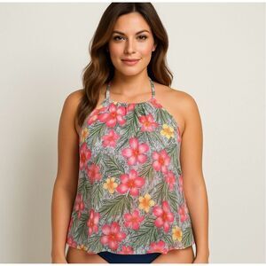 Coco Reef NWT Tropical Floral Mesh Halter Tankini Swim Top Size 38D